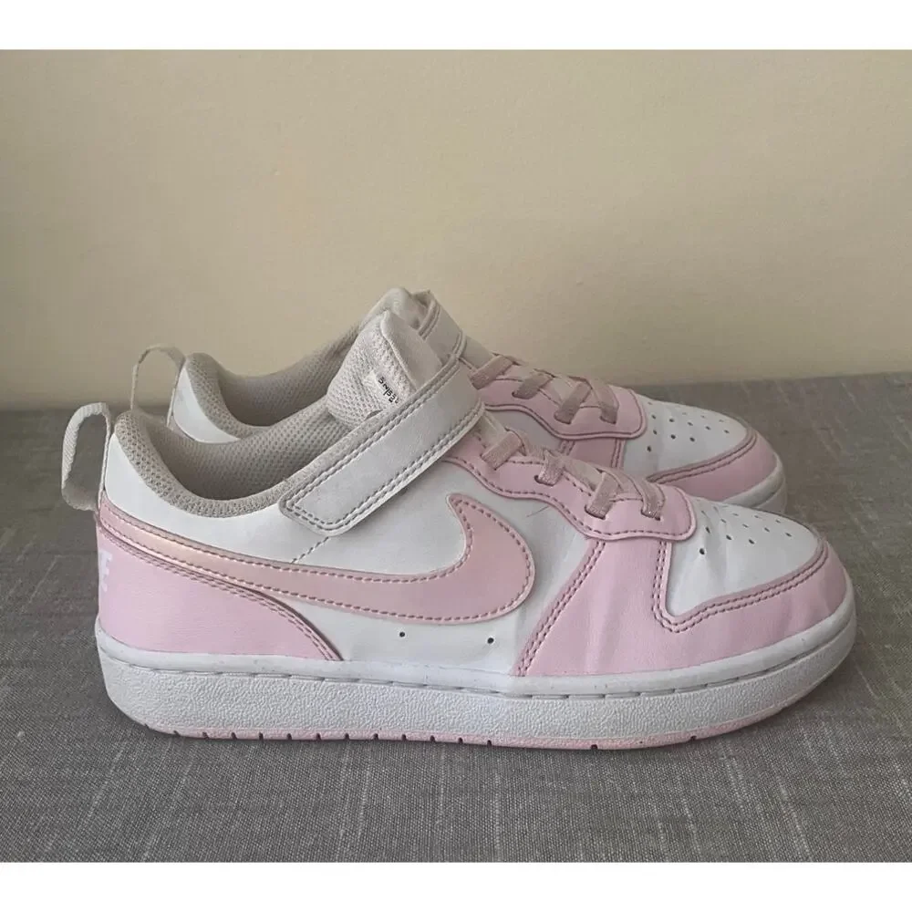 NIKE Court Borough Low Recraft Youth Girls Size 2 Pink White Sneakers